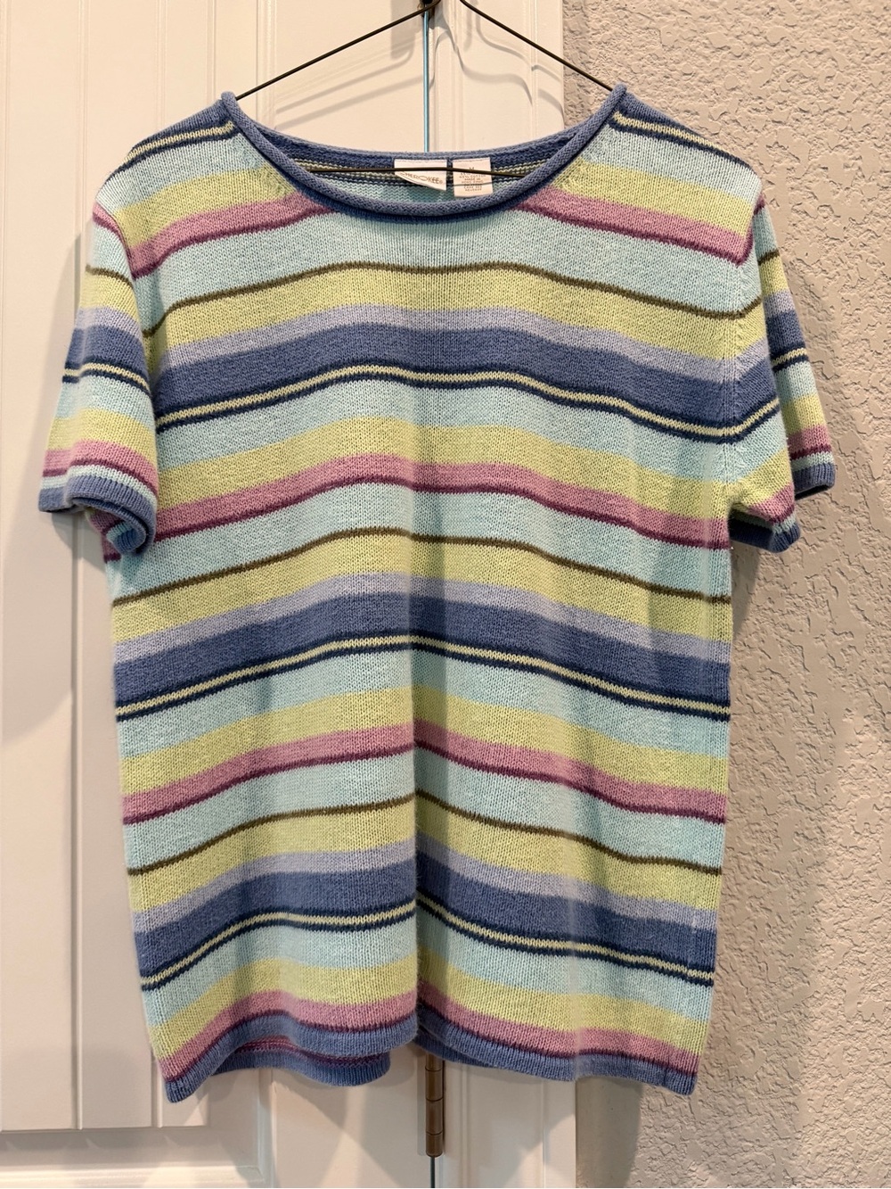 Pastel Striped Knit Short Sleeve Top - Multi Pastel Colors